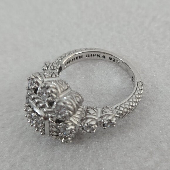 Judith Ripka 925 CZ Sterling Silver Cluster Cocktail Ring Size 9 Thailand Signed - Picture 3 of 12